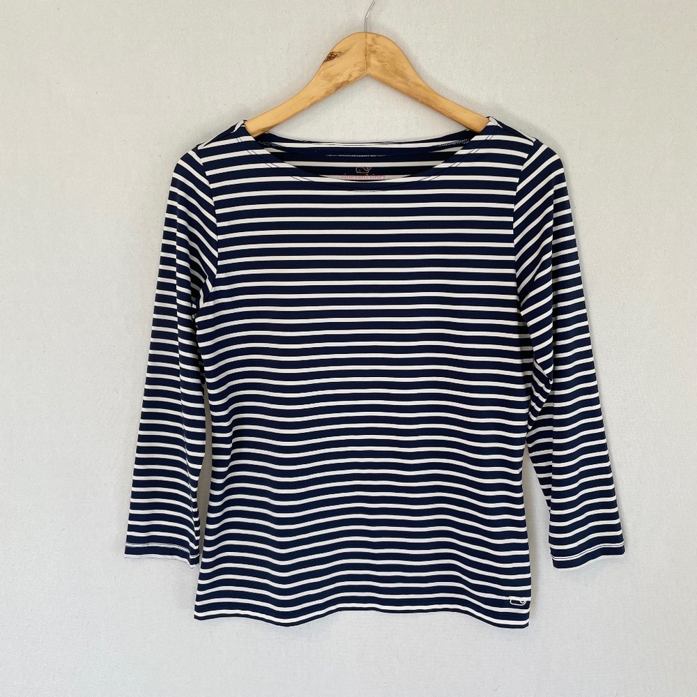 VINEYARD VINES Women’s Small Sankaty Navy Blue & White Stripe Long Sleeve Tee